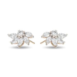 China 925 Silver Flower Stud Earrings OEM CZ Gold Plated Stud Earrings wholesale
