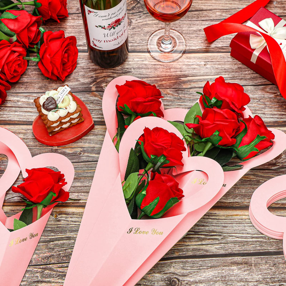Handmade Custom Heart Bouquet Floral Arrangement Packaging Kraft Paper Box Bag for Flower