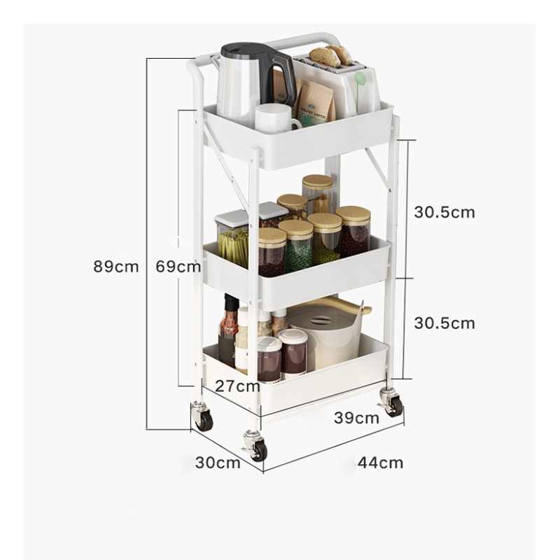 Foldable Trolley Rack Floor Multi-Layer Kitchen Bathroom Bedroom Removable Storage Shelf With Wheels