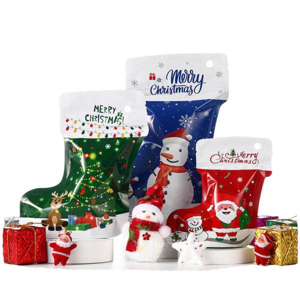 Christmas Socks Stand Up Aluminium Pouches Decorations Plastic Reasable Food