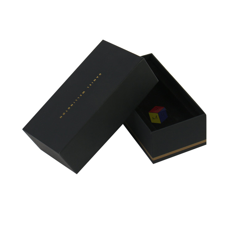 Luxury Custom Gift Paper Box Black Lid And Base Shape Cardboard Watch Gift Box
