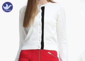 China Pearl Buttons Up Cotton Cardigan Sweaters , Black And White Cardigan Sweater wholesale