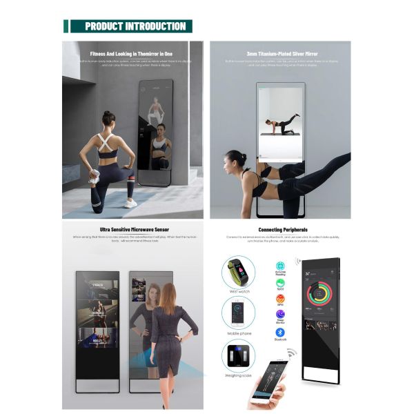 43-Inch Smart Magic Android WIFI Interactive Touch Screen Fitness Mirror Floor Standing for Gym Use