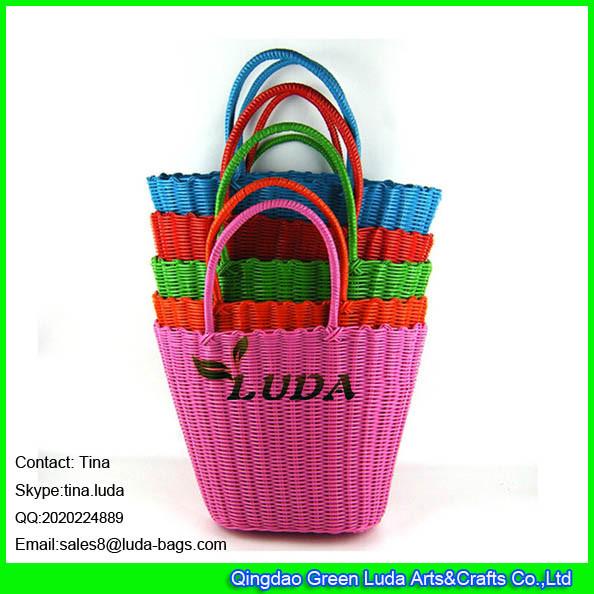 Quality LUDA candy color straw basket bag cheap gift pp straw beach bag for sale