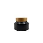 Black Glass Cosmetic Cream Jar With Bamboo Lid 30ml 50ml Facial Cream Containers