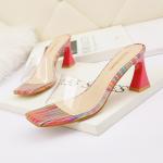 5569-2 Korean Fashion Open Toe High Heels Transparent Thin Sexy Sandals Thick