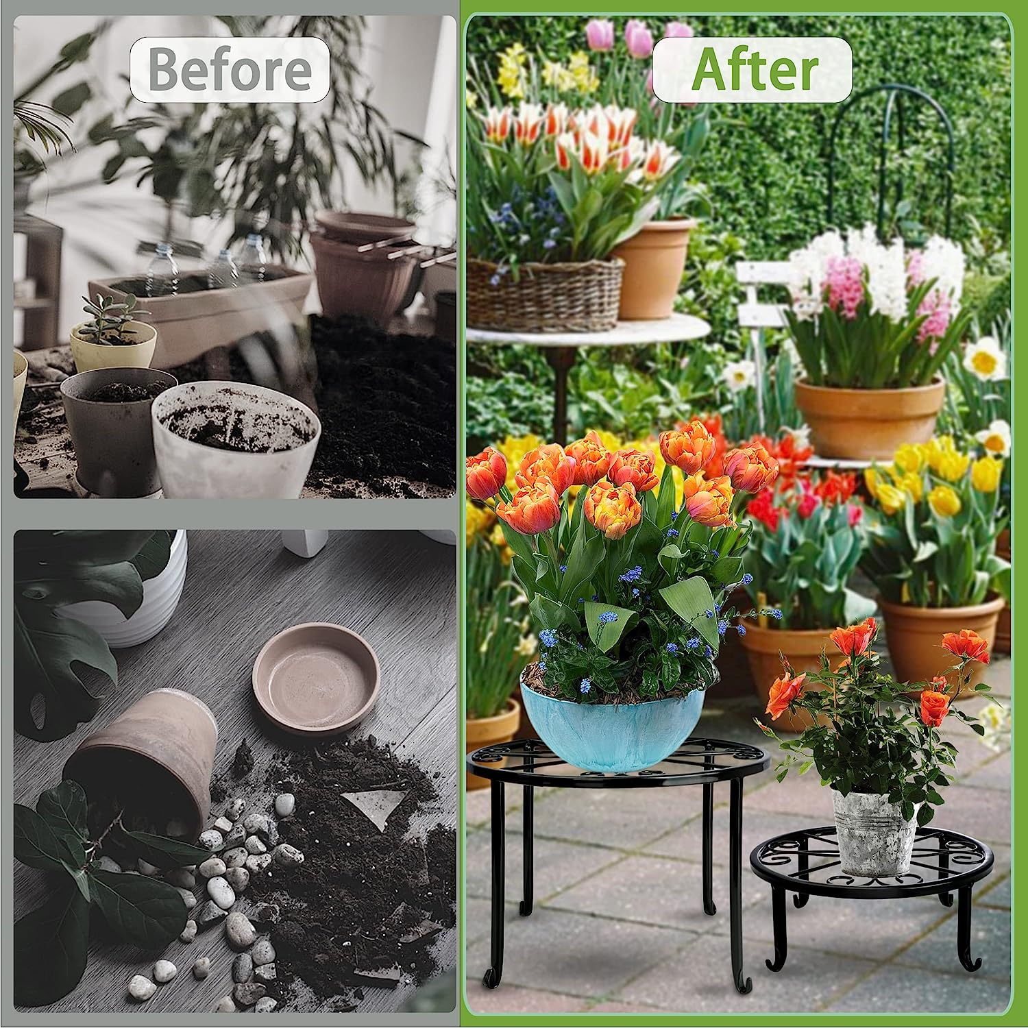 4mm Metal Outdoor Plant Stand Round Shelf for Planter Rustproof Iron Vintage Garden Decor