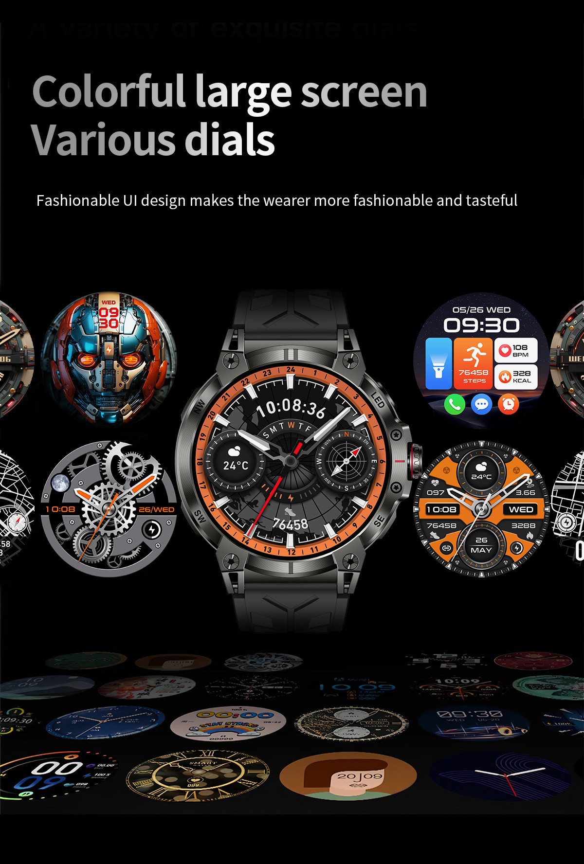 1.85" Rugged Smart Watch Touch Screen Bluetooth Calling Flashlight Compass