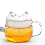 Fancy Cartoon Glass Tea Tumbler With Infuser , Pyrex Glass Tea Travel Mug