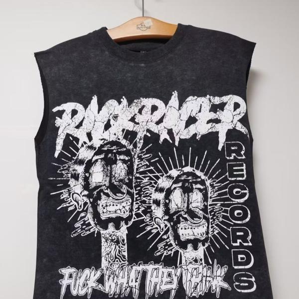 Terry Fabric Custom Hip Hop Oversized Cut Raw Hem Crop Tank Tops Cotton T-shirt