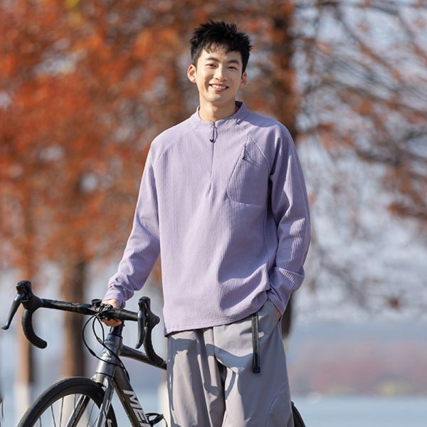 Custom OEM Stand Collar Long Sleeve Tee Antibacterial Quick Dry 100% Polyester Luxury Grid Sport Shirt