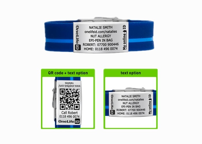 Safety QR Code Silicone Wristbands , Silicone Sports Bracelets With Blue Line