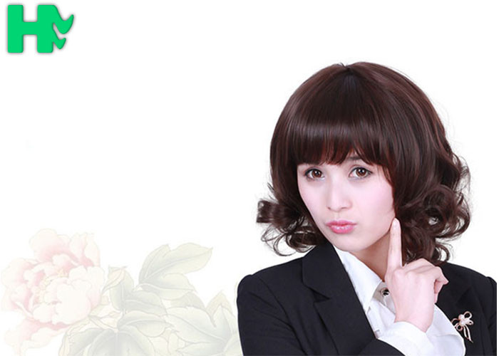 100% Density Short Cut Coarse Lady Deep Brown Hair Wig / Synthetic Bob Wigs