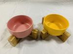 Single Multicolor Dog Bowl Holder Made of Natural Bamboo Add Bowl 7.5cm Height