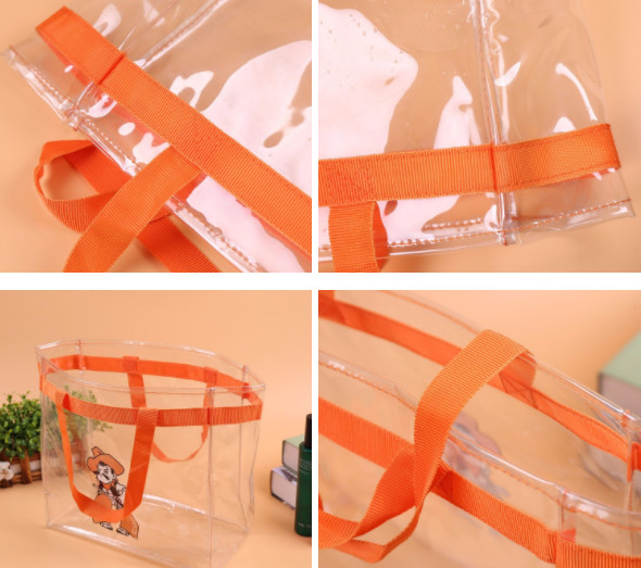 Logo Printing PVC Gift Bags , Customized Clear PVC Tote Bag For Kids