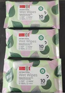 China Biodegradable 10 Pieces Antibacterial Wet Wipes 100% Natural Viscose Fiber wholesale