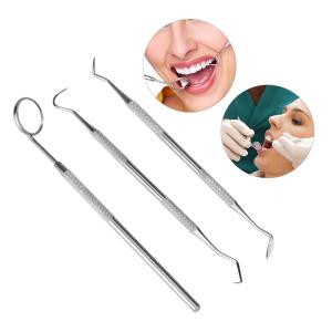 China 3 Pcs Kit Stainless Steel Dental Probe Tweezer And Mouth Mirror With Handle wholesale