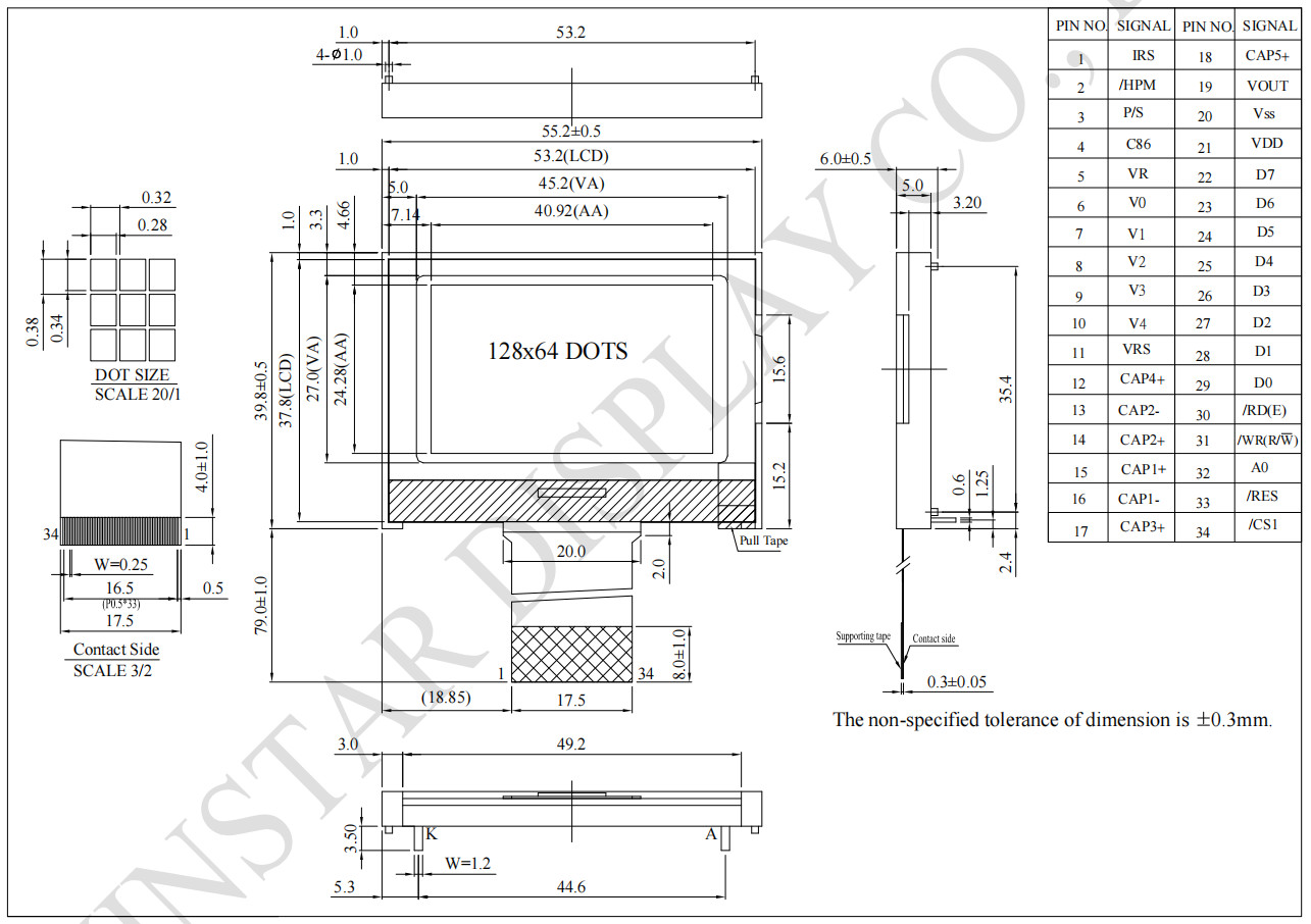 128*64 Monochrome Graphic Wide Temperature ST7567P Customizable Winstar Replace LCD Module