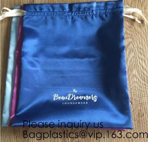 China Luxury Satin Handbag Dust Cover Bag,Dark Blue Thick Matt Satin Pouch With Ribbon,Satin Drawstring Bag For Bikini package on sale