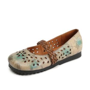 China S144 Factory foggy gradient color fairy forest round head hollow single shoes, literary and fresh handmade leather women wholesale