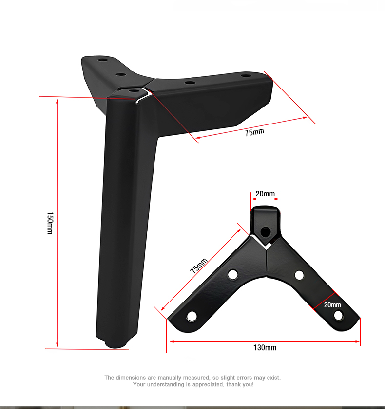 Matte Black Triangular Modern Sofa Legs Metal Hardware Support Fittings for Coffee Tables & Cabinets