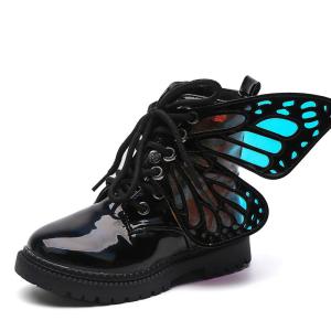 China 3D Transparent Butterfly Size 26 6inch Side Zip Waterproof Boots Shiny Leather Upper wholesale