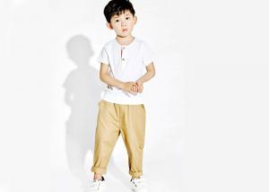 China Toddler Boy Summer Clothes , White And Khaki Boys Shirt And Pant Woven Cotton Fabric on sale