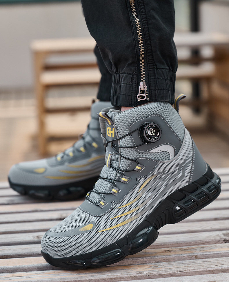 Black / Gray Fly Weave Safety Boots With Kevlar Midsole And Air Cushion Sole For Comfortable Work