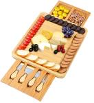 Double Side Wooden Serving Tray Bamboo Cheese Board Hidden Drawer Cheese Servers