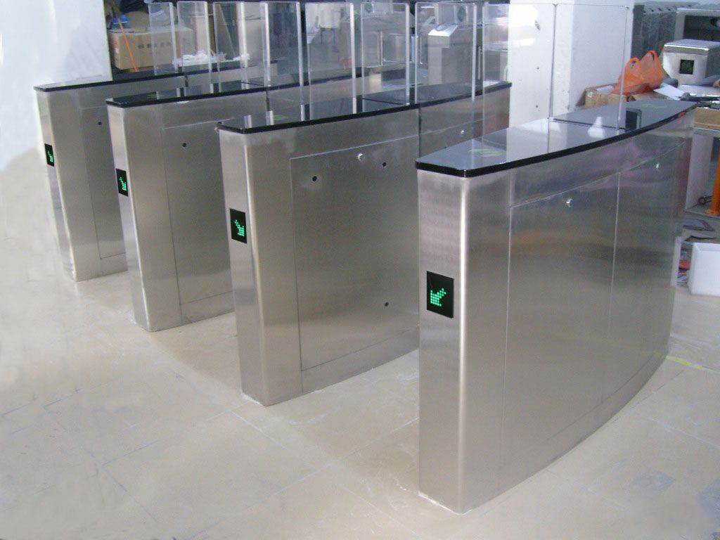 Pedestrian Waist Height Access Control Turnstiles Gate With Glass Panel