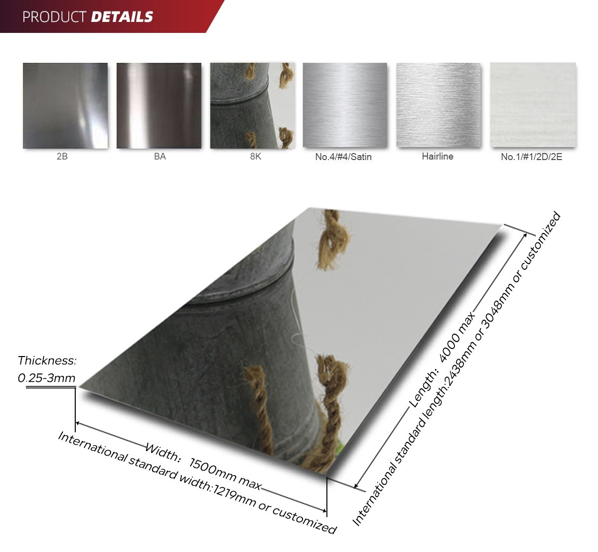 Food Grade 201 304 316 Grade 6K/8K/12K Mirror Finsh Stainless Steel Sheet Material