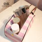 Customized Waterproof Organic Pink Strip Pattern PU Makeup Bag