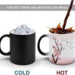 Ceramic Heat Sensitive Coffee Cups Discoloration Cup with Heart Shaped Handle