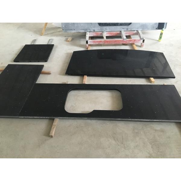 Customized Size Granite Engineered Vanity Tops , Black Quartz Bath Countertops