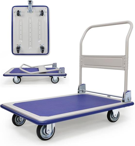 Folding Steel Trolley Platform Handtruck Brake Heavy Industrial Flatbed Truck