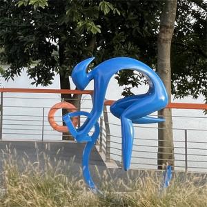 China Ride Bicycle Painting Outdoor Garden Sculptures Art Metal Colorful wholesale