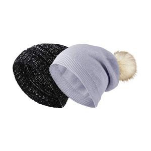 China Winter Women 58cm Knit Beanie Hats Fur Ball Cap Pom Poms wholesale