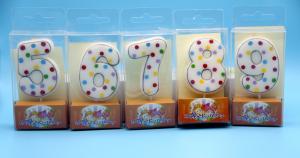 China ！0-9 Number Birthday Candles ！White Number Shape Candles with Gray Edge and  Random colors Little Dots on sale