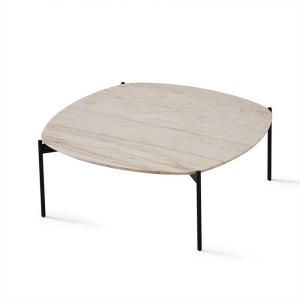 China Iron Finish Central Coffee Table Black Satin Finish Natural Travertine Top Metal Legs wholesale