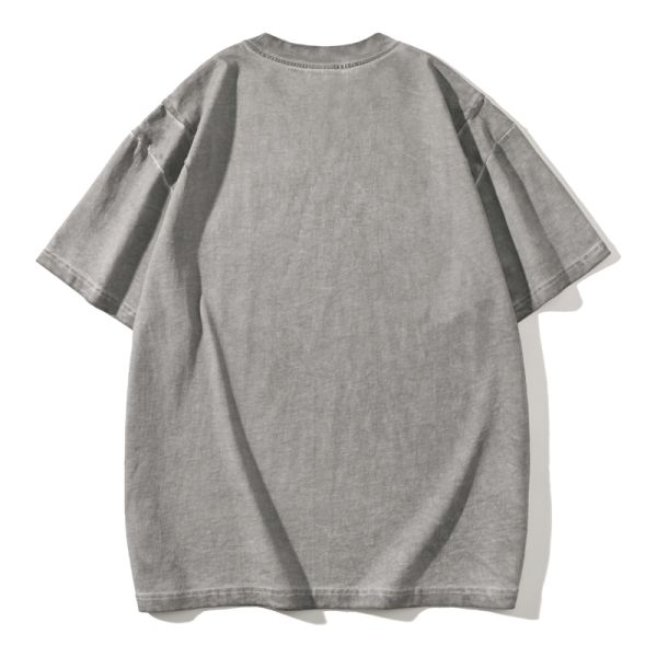 300g 100% Cotton Knitted Oversized Solid Vintage Breathable Letter Printed Washed T-shirt OEM Short Sleeved ODM