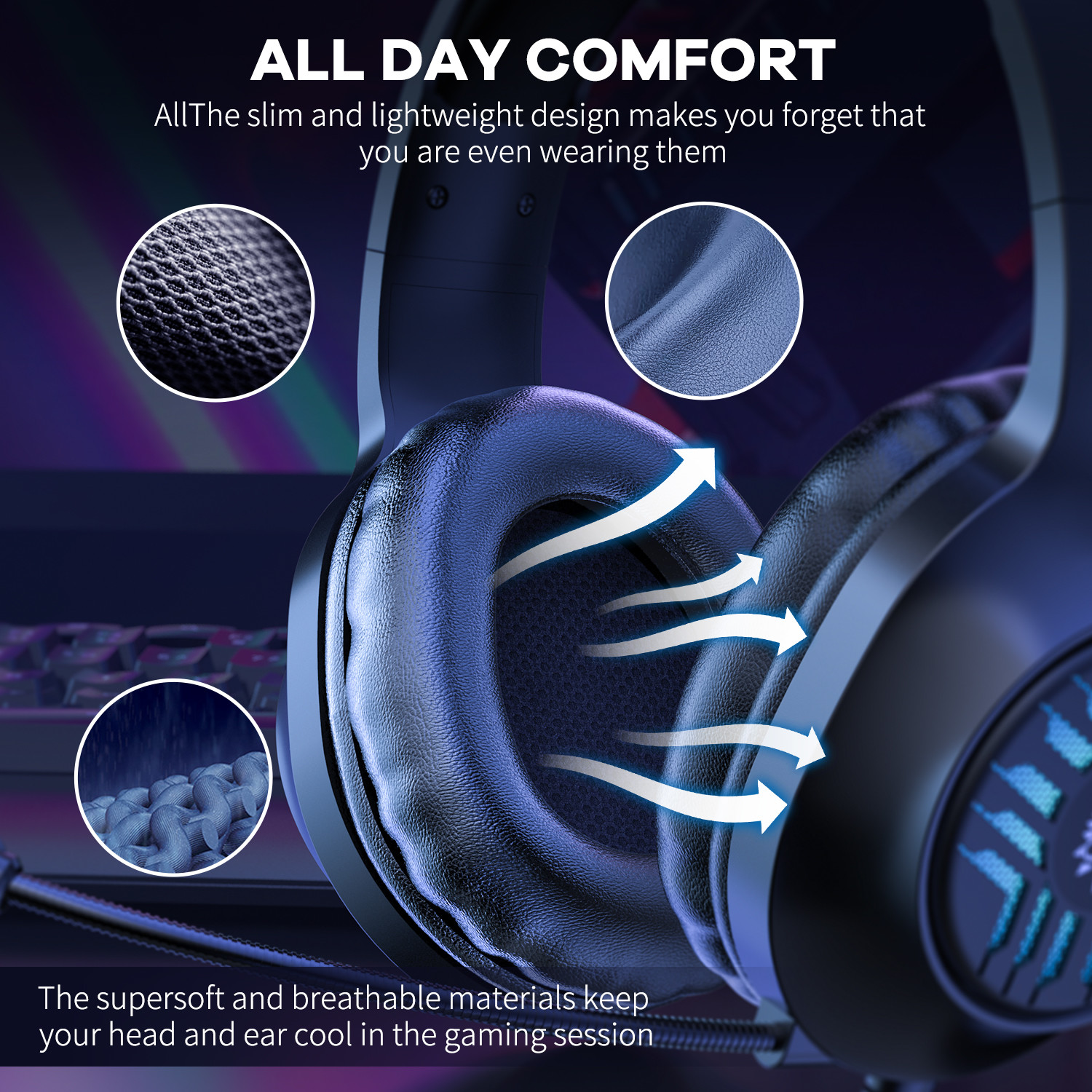 50mm Speaker DC5V 20000Hz Wired Gaming Headphone