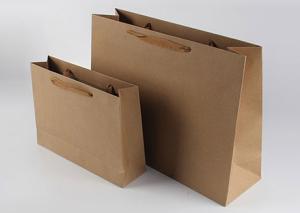 China Customized Rectangular Bulk Paper Bags , Plain Kraft Shopping Bags With Handles wholesale