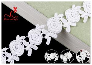 China Embroidered Flower Guipure White Cotton Lace Ribbon For Fashion Clothes on sale
