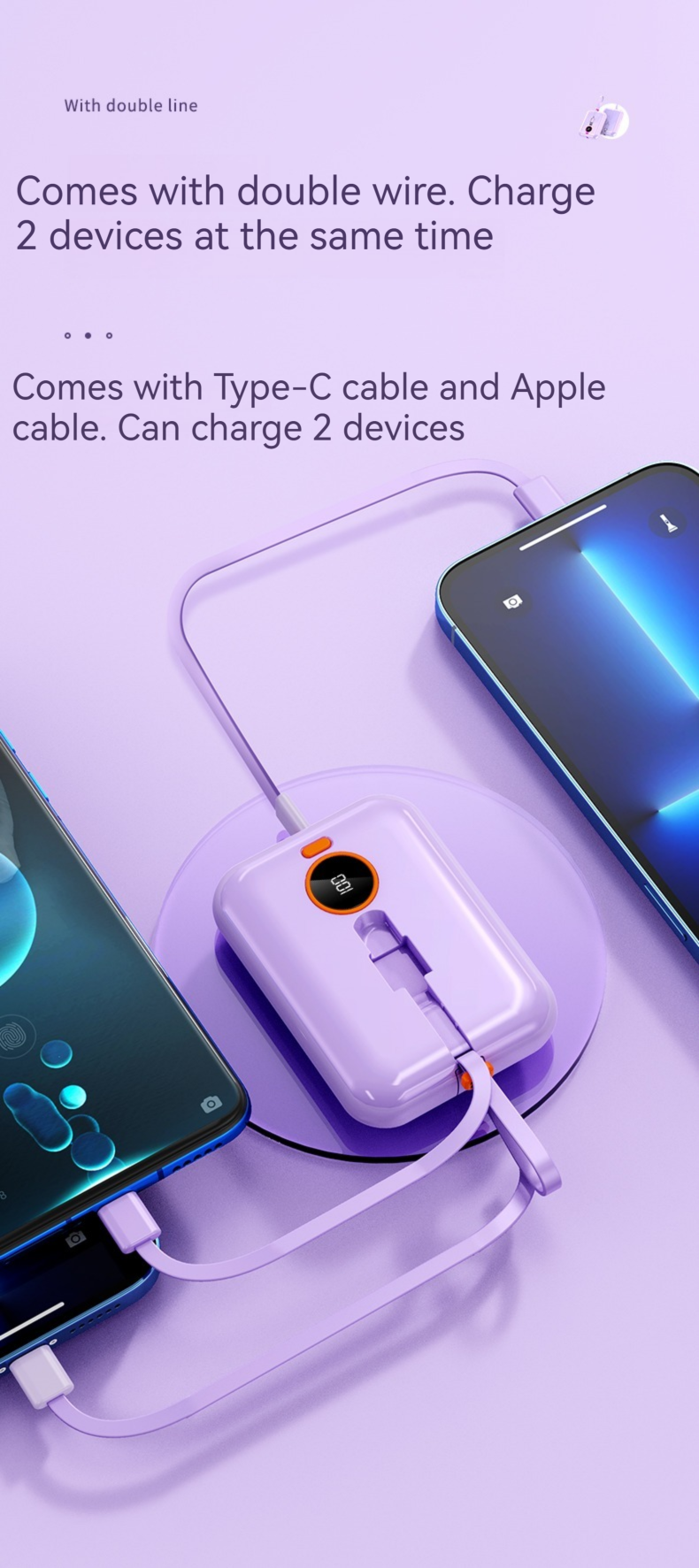 Type C Output Interface Portable 10000mAh Power Bank for Outdoor Charging and Devices