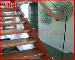 Double Steel Plate Staircase VK60S Tread beech ,Railing tempered glass, Handrail