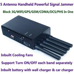 5 Antenna Handheld Cell Phone 3G WIFI GPS GSM CDMA DCS PHS Signal Jammer 20M Shield Radius