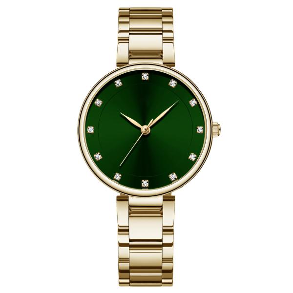 32mm Green Dial Temperament Stainless Steel Quartz Watch Waterproof Commemorativ