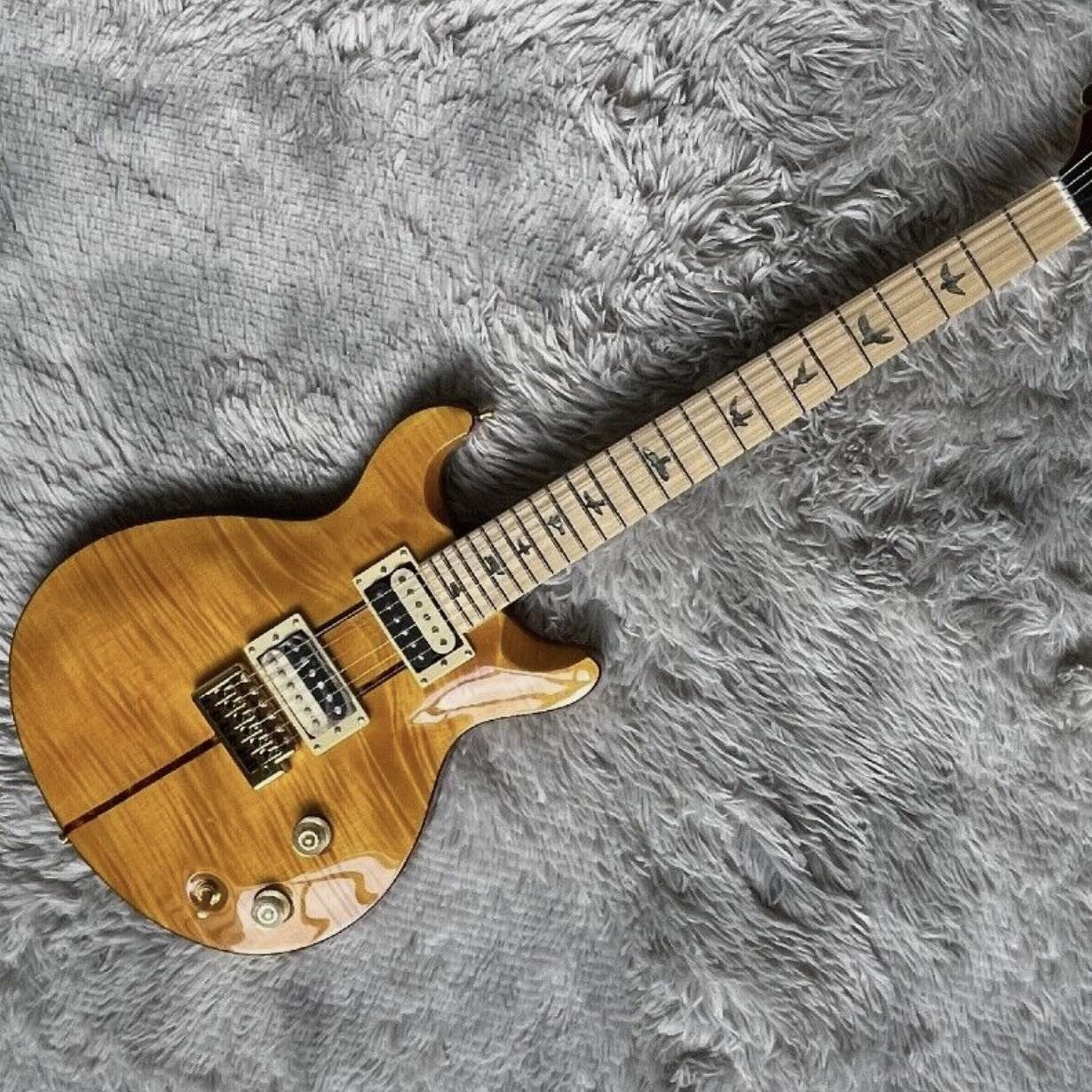Custom SE Santana Electric Guitar Chrome Part Abalone Bird Inlay Flame Maple Top