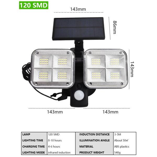 Dual Head Led Outdoor Wireless Solar Powered PIR Motion sensor Solar Garden Wall Light