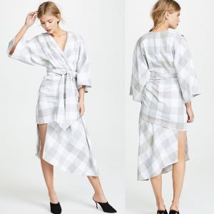 China Fall Clothing Plus Size Gingham Kimono Style Wrap Dress For Women wholesale